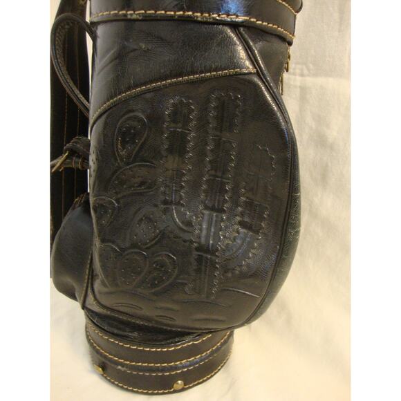 Vintage Leather Small GOLF CLUB BAG Hand Tooled Wine Bottle Golfer Gift Decor - Picture 3 of 7